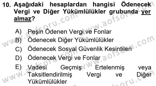 Genel Muhasebe Dersi 2018 - 2019 Yılı (Final) Dönem Sonu Sınav Soruları 10. Soru