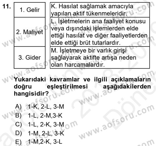 Genel Muhasebe Dersi 2018 - 2019 Yılı (Final) Dönem Sonu Sınav Soruları 11. Soru