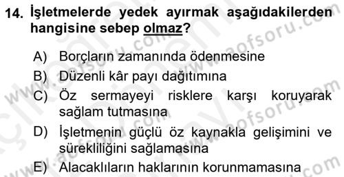 Genel Muhasebe Dersi 2018 - 2019 Yılı (Final) Dönem Sonu Sınav Soruları 14. Soru