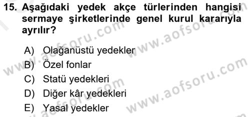 Genel Muhasebe Dersi 2018 - 2019 Yılı (Final) Dönem Sonu Sınav Soruları 15. Soru