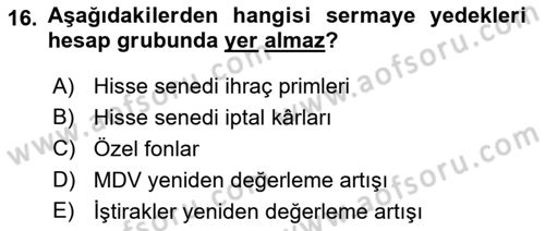 Genel Muhasebe Dersi 2018 - 2019 Yılı (Final) Dönem Sonu Sınav Soruları 16. Soru