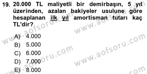 Genel Muhasebe Dersi 2018 - 2019 Yılı (Final) Dönem Sonu Sınav Soruları 19. Soru