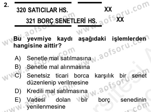 Genel Muhasebe Dersi 2018 - 2019 Yılı (Final) Dönem Sonu Sınav Soruları 2. Soru