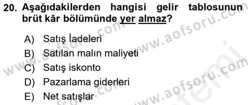 Genel Muhasebe Dersi 2018 - 2019 Yılı (Final) Dönem Sonu Sınav Soruları 20. Soru