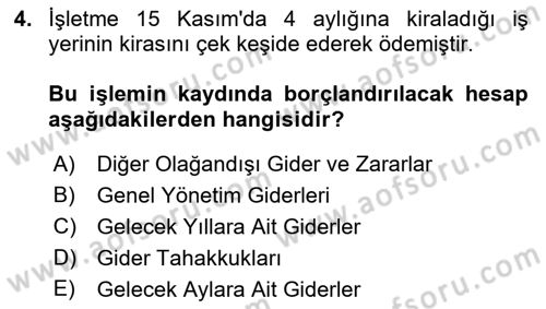 Genel Muhasebe Dersi 2018 - 2019 Yılı (Final) Dönem Sonu Sınav Soruları 4. Soru