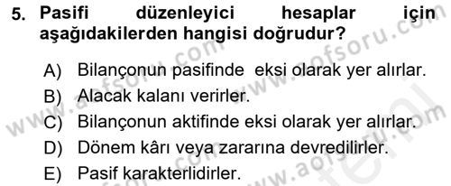 Genel Muhasebe Dersi 2018 - 2019 Yılı (Final) Dönem Sonu Sınav Soruları 5. Soru