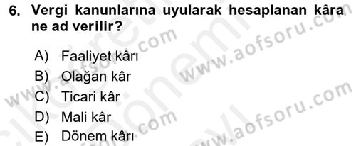 Genel Muhasebe Dersi 2018 - 2019 Yılı (Final) Dönem Sonu Sınav Soruları 6. Soru