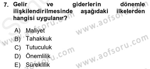 Genel Muhasebe Dersi 2018 - 2019 Yılı (Final) Dönem Sonu Sınav Soruları 7. Soru