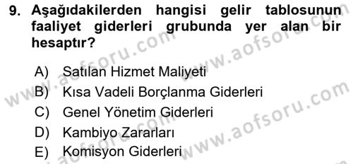 Genel Muhasebe Dersi 2018 - 2019 Yılı (Final) Dönem Sonu Sınav Soruları 9. Soru
