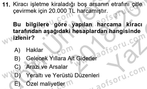 Genel Muhasebe Dersi 2018 - 2019 Yılı Yaz Okulu Sınav Soruları 11. Soru