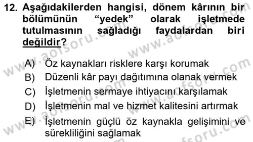 Genel Muhasebe Dersi 2018 - 2019 Yılı Yaz Okulu Sınav Soruları 12. Soru
