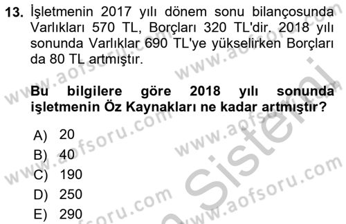 Genel Muhasebe Dersi 2018 - 2019 Yılı Yaz Okulu Sınav Soruları 13. Soru