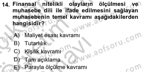 Genel Muhasebe Dersi 2018 - 2019 Yılı Yaz Okulu Sınav Soruları 14. Soru