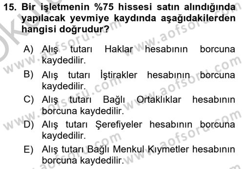 Genel Muhasebe Dersi 2018 - 2019 Yılı Yaz Okulu Sınav Soruları 15. Soru