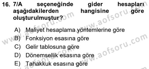 Genel Muhasebe Dersi 2018 - 2019 Yılı Yaz Okulu Sınav Soruları 16. Soru