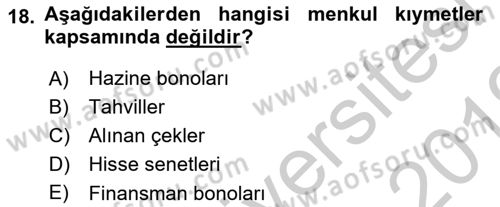 Genel Muhasebe Dersi 2018 - 2019 Yılı Yaz Okulu Sınav Soruları 18. Soru