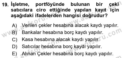 Genel Muhasebe Dersi 2018 - 2019 Yılı Yaz Okulu Sınav Soruları 19. Soru