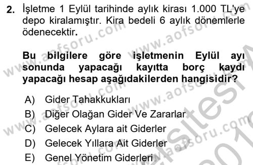 Genel Muhasebe Dersi 2018 - 2019 Yılı Yaz Okulu Sınav Soruları 2. Soru