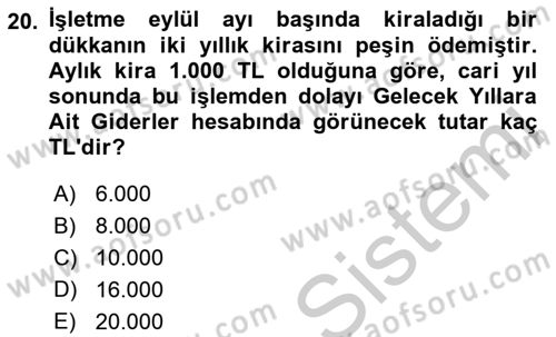 Genel Muhasebe Dersi 2018 - 2019 Yılı Yaz Okulu Sınav Soruları 20. Soru