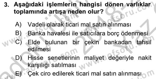 Genel Muhasebe Dersi 2018 - 2019 Yılı Yaz Okulu Sınav Soruları 3. Soru