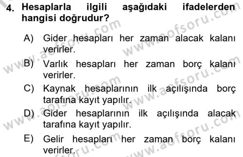 Genel Muhasebe Dersi 2018 - 2019 Yılı Yaz Okulu Sınav Soruları 4. Soru