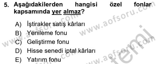 Genel Muhasebe Dersi 2018 - 2019 Yılı Yaz Okulu Sınav Soruları 5. Soru