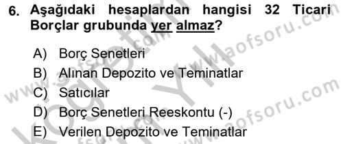 Genel Muhasebe Dersi 2018 - 2019 Yılı Yaz Okulu Sınav Soruları 6. Soru