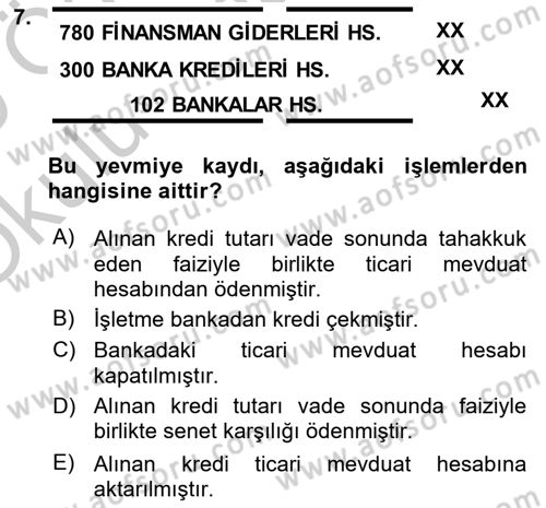 Genel Muhasebe Dersi 2018 - 2019 Yılı Yaz Okulu Sınav Soruları 7. Soru