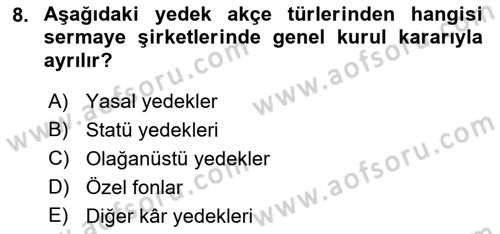 Genel Muhasebe Dersi 2018 - 2019 Yılı Yaz Okulu Sınav Soruları 8. Soru