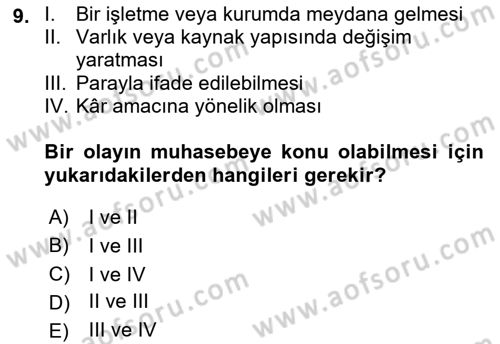 Genel Muhasebe Dersi 2018 - 2019 Yılı Yaz Okulu Sınav Soruları 9. Soru