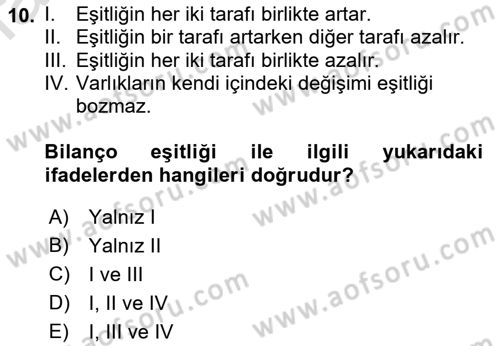 Genel Muhasebe Dersi 2019 - 2020 Yılı (Vize) Ara Sınav Soruları 10. Soru
