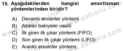 Genel Muhasebe Dersi Ara Sınavı Deneme Sınav Soruları 15. Soru