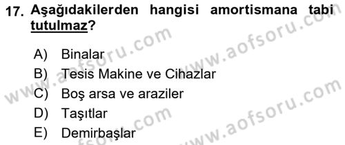 Genel Muhasebe Dersi Ara Sınavı Deneme Sınav Soruları 17. Soru