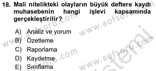 Genel Muhasebe Dersi Ara Sınavı Deneme Sınav Soruları 18. Soru