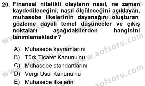 Genel Muhasebe Dersi Ara Sınavı Deneme Sınav Soruları 20. Soru