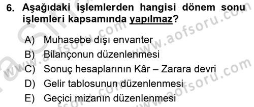 Genel Muhasebe Dersi 2019 - 2020 Yılı (Vize) Ara Sınav Soruları 6. Soru