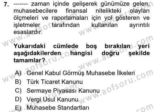 Genel Muhasebe Dersi Ara Sınavı Deneme Sınav Soruları 7. Soru