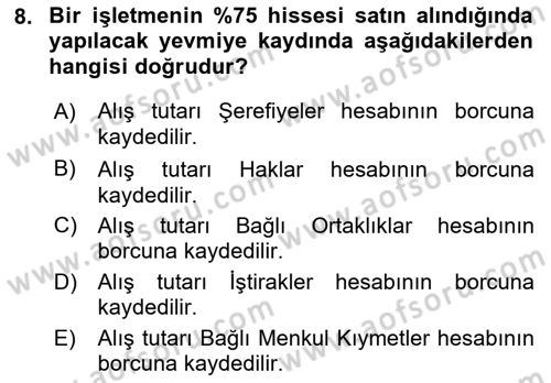 Genel Muhasebe Dersi 2019 - 2020 Yılı (Vize) Ara Sınav Soruları 8. Soru