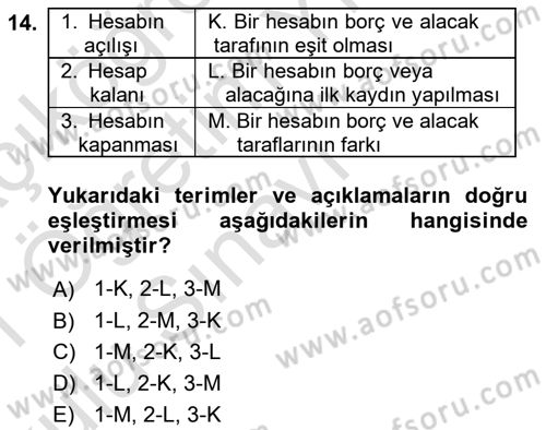 Genel Muhasebe Dersi 2020 - 2021 Yılı Yaz Okulu Sınav Soruları 14. Soru