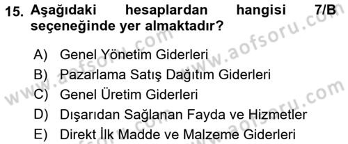 Genel Muhasebe Dersi 2020 - 2021 Yılı Yaz Okulu Sınav Soruları 15. Soru
