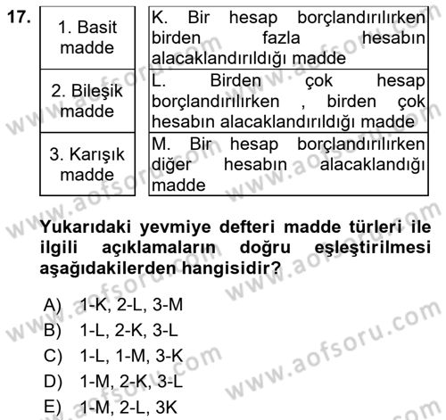 Genel Muhasebe Dersi 2020 - 2021 Yılı Yaz Okulu Sınav Soruları 17. Soru