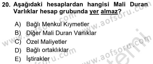 Genel Muhasebe Dersi 2020 - 2021 Yılı Yaz Okulu Sınav Soruları 20. Soru