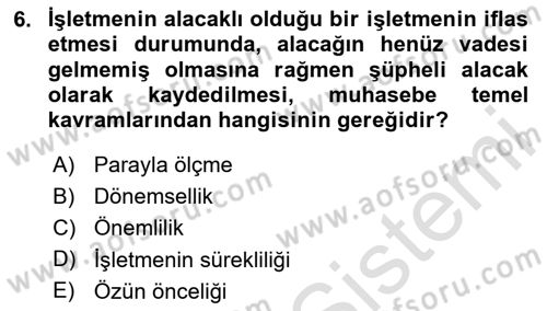 Genel Muhasebe Dersi 2020 - 2021 Yılı Yaz Okulu Sınav Soruları 6. Soru