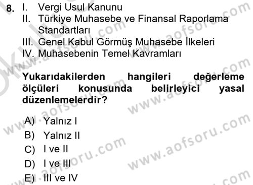 Genel Muhasebe Dersi 2020 - 2021 Yılı Yaz Okulu Sınav Soruları 8. Soru