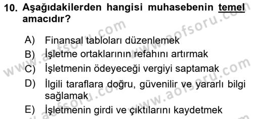 Genel Muhasebe Dersi Ara Sınavı Deneme Sınav Soruları 10. Soru