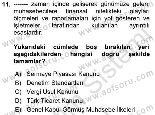 Genel Muhasebe Dersi 2021 - 2022 Yılı (Vize) Ara Sınav Soruları 11. Soru