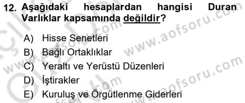 Genel Muhasebe Dersi Ara Sınavı Deneme Sınav Soruları 12. Soru