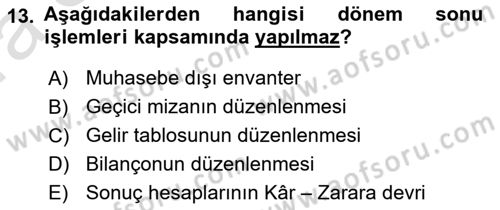 Genel Muhasebe Dersi 2021 - 2022 Yılı (Vize) Ara Sınav Soruları 13. Soru