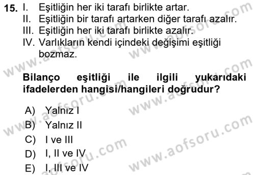 Genel Muhasebe Dersi 2021 - 2022 Yılı (Vize) Ara Sınav Soruları 15. Soru