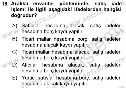 Genel Muhasebe Dersi Ara Sınavı Deneme Sınav Soruları 18. Soru